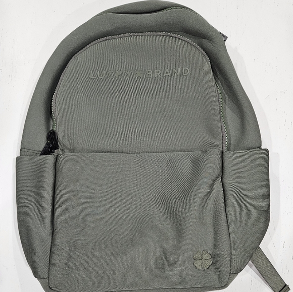 Lucky Brand Sage Green/ Army Neoprene Large Laptop Backpack Travel Bag NEW - Picture 1 of 7
